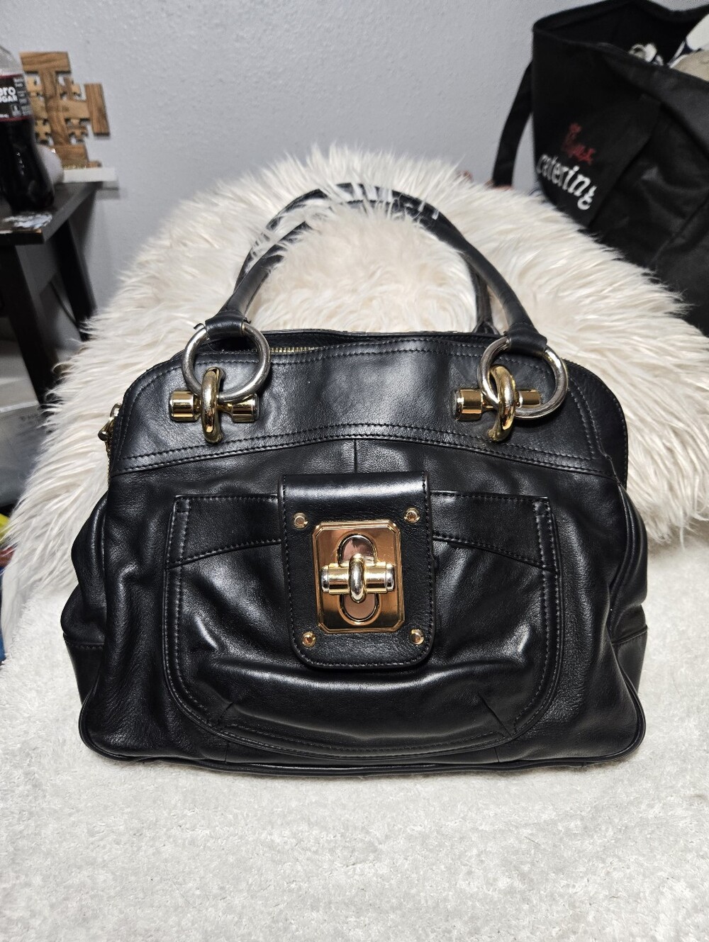 B. Makowsky Tote Bag Black Pebbled Leather Shoulder Bag Satchel